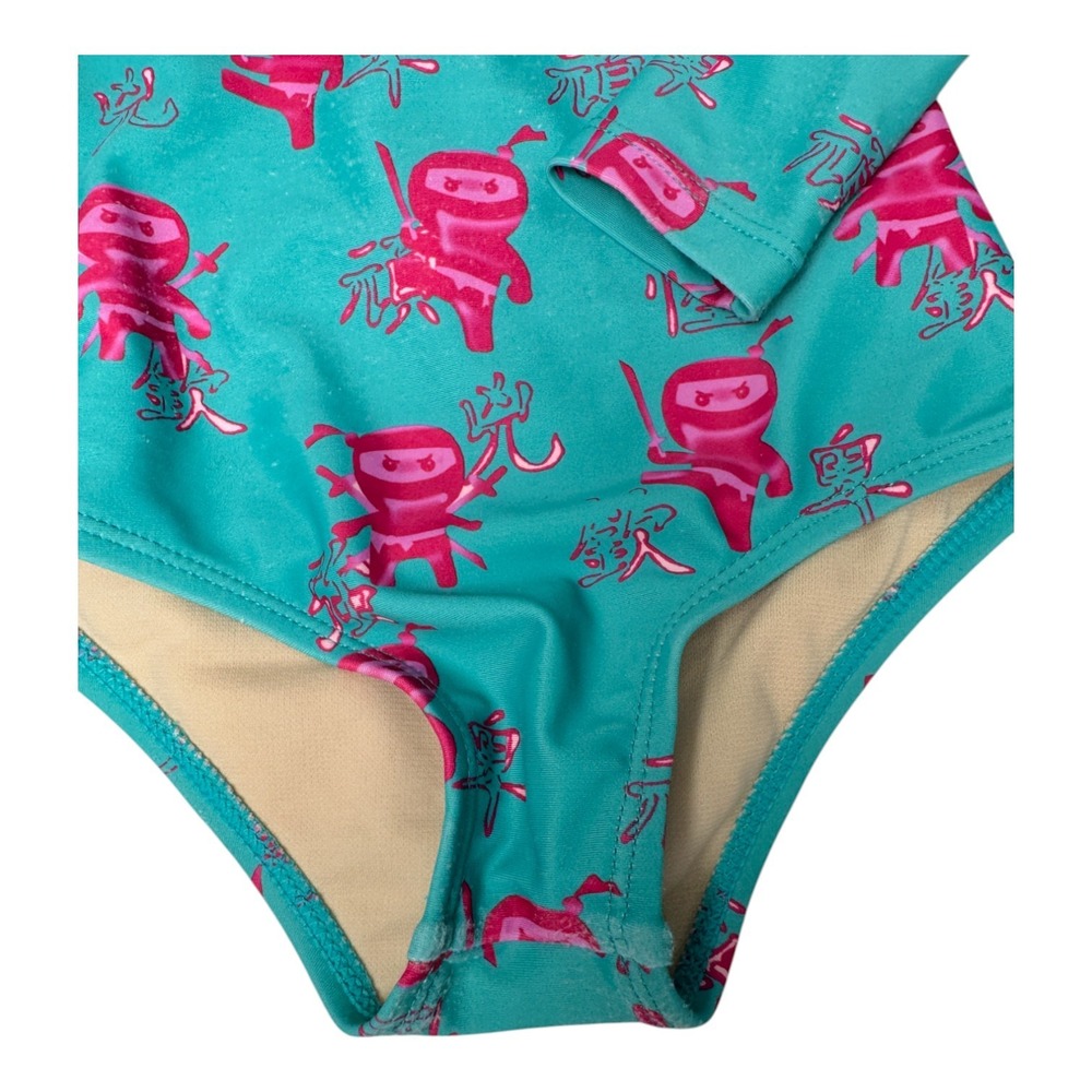 Mott 50 Toddler‎ Girls Swimsuit Sz 2 Green Pink One Piece Zip Long Sleeve UPF50 - Picture 5 of 12